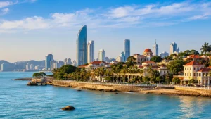 Xiamen coastal city skyline with waterfront promenade, illustrating what to prepare before visiting Xiamen