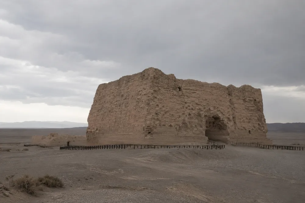 Wind-eroded rock formations at Yardang Geological Park, known as the Ghost City near Dunhuang