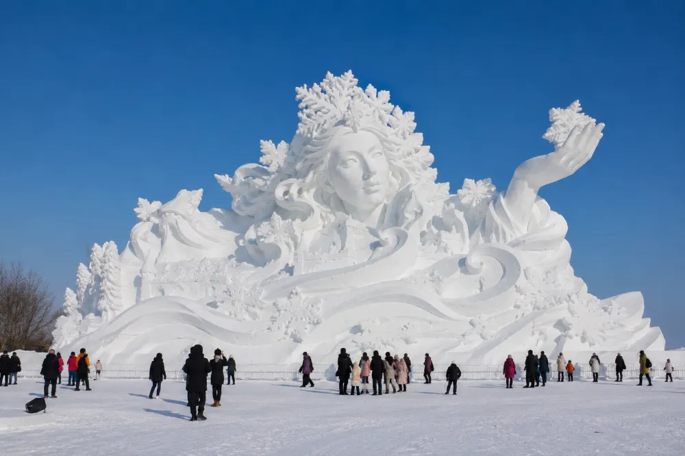 Giant snow sculpture at Sun Island during the Harbin Ice and Snow Festival