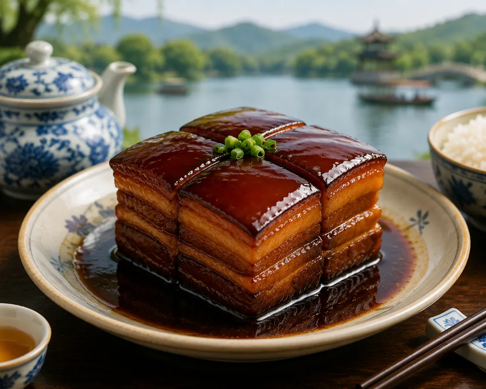 Braised Dongpo Pork square with glossy soy glaze