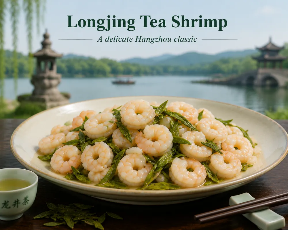 Longjing tea shrimp stir-fried with fresh tea leaves